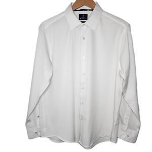 Bens Sherman Mens XL Navy White Long Sleeve Button‎ Up Shirt